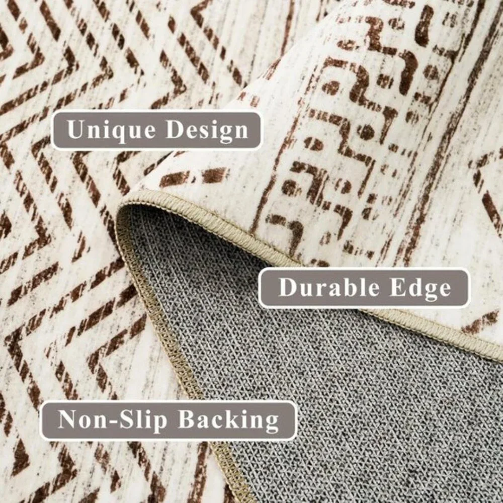 2x3 Moroccan Entryway Rug, Soft Washable Non-Slip Farmhouse Carpet, Beige/White
